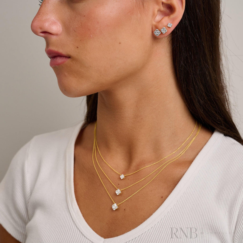 Pave Square Diamond Stud Earrings