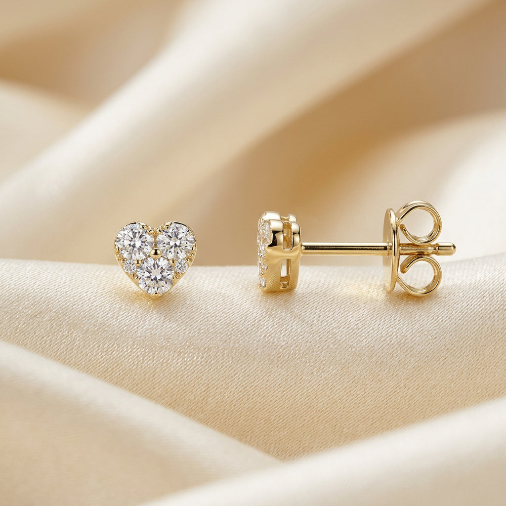 Pave Heart Diamond Stud Earrings