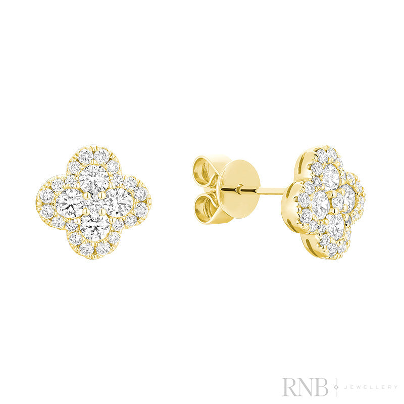 Dainty Clover Diamond Stud Earrings