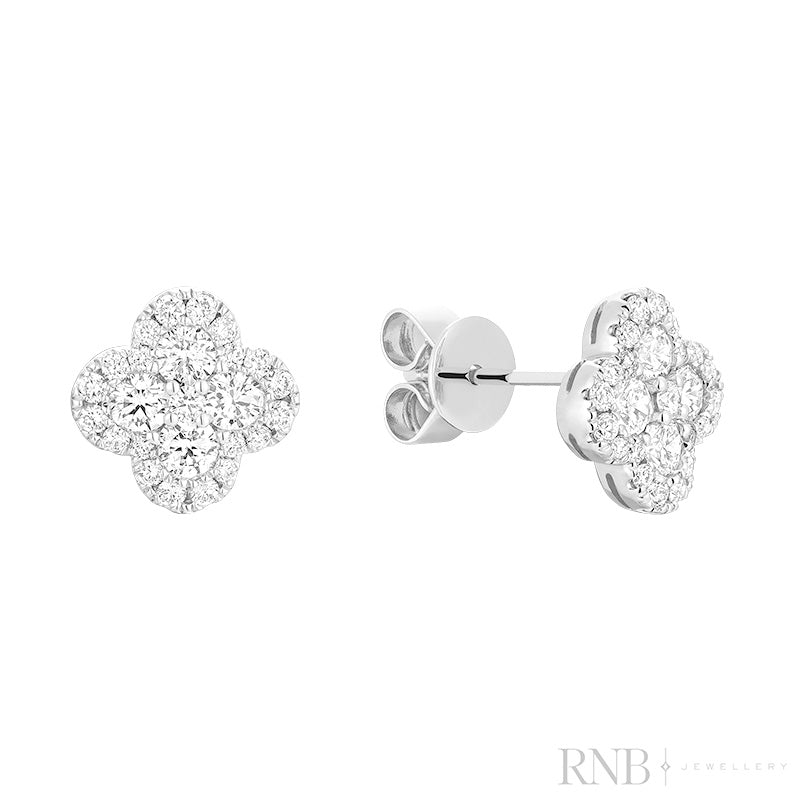 Dainty Clover Diamond Stud Earrings