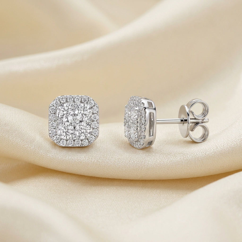 Pave Cushion Diamond Stud Earrings