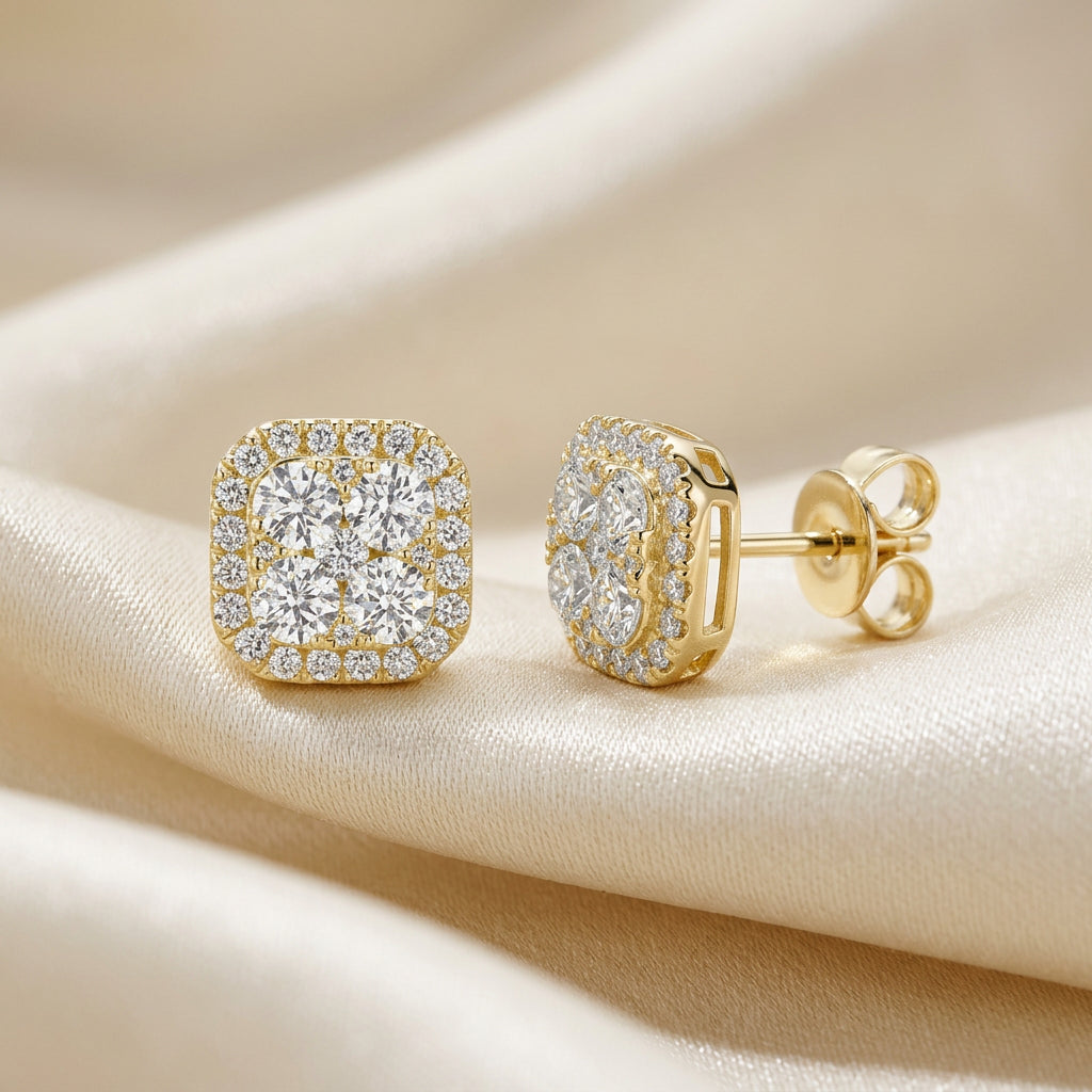 Pave Cushion Diamond Stud Earrings