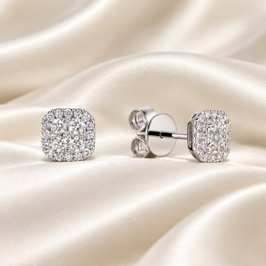 Pave Cushion Diamond Stud Earrings