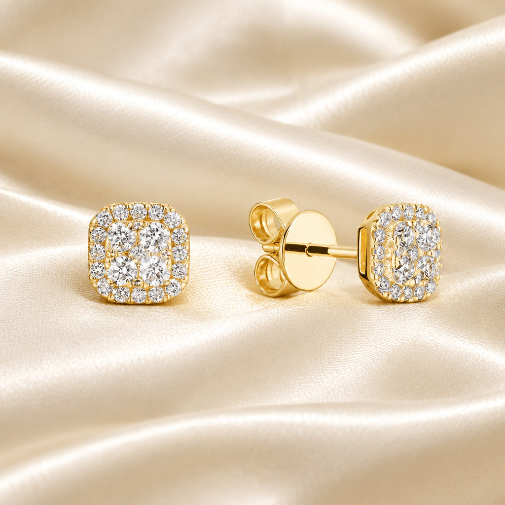 Pave Cushion Diamond Stud Earrings