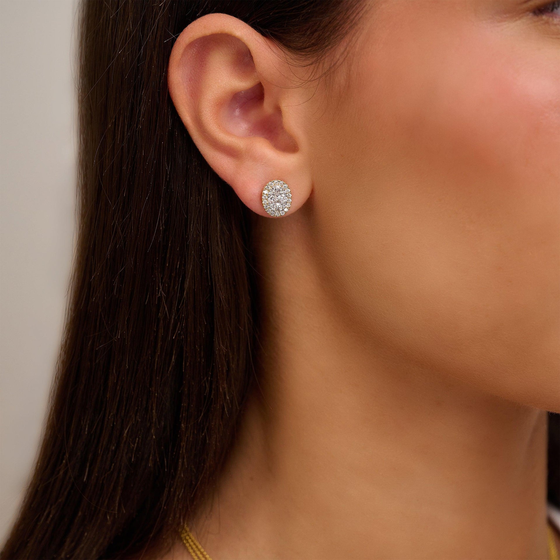 Pave Oval Diamond Stud Earrings