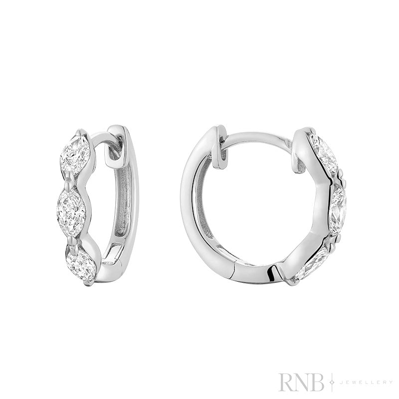 Dainty Marquise Diamond Huggie Earrings