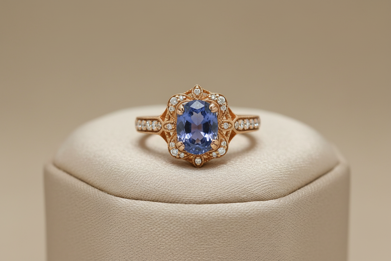 Purple Sapphire Ring with Diamonds