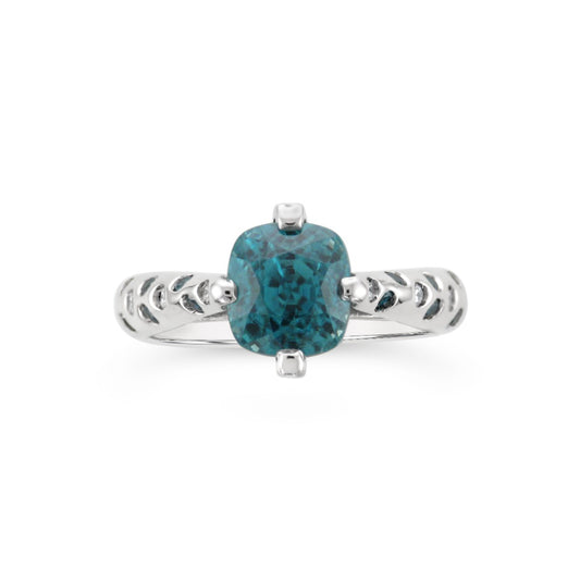 Blue Zircon & Diamond Ring