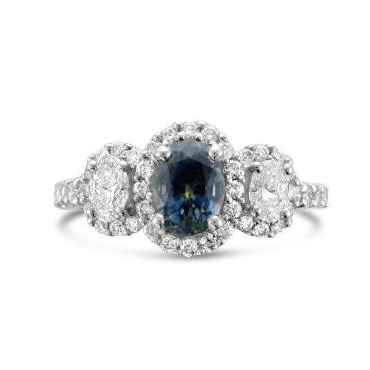 Blue-Green Sapphire Diamond Ring