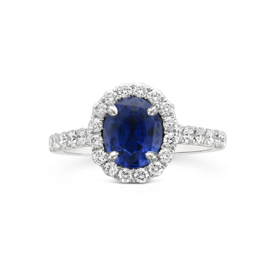 Blue Sapphire Diamond Halo Ring