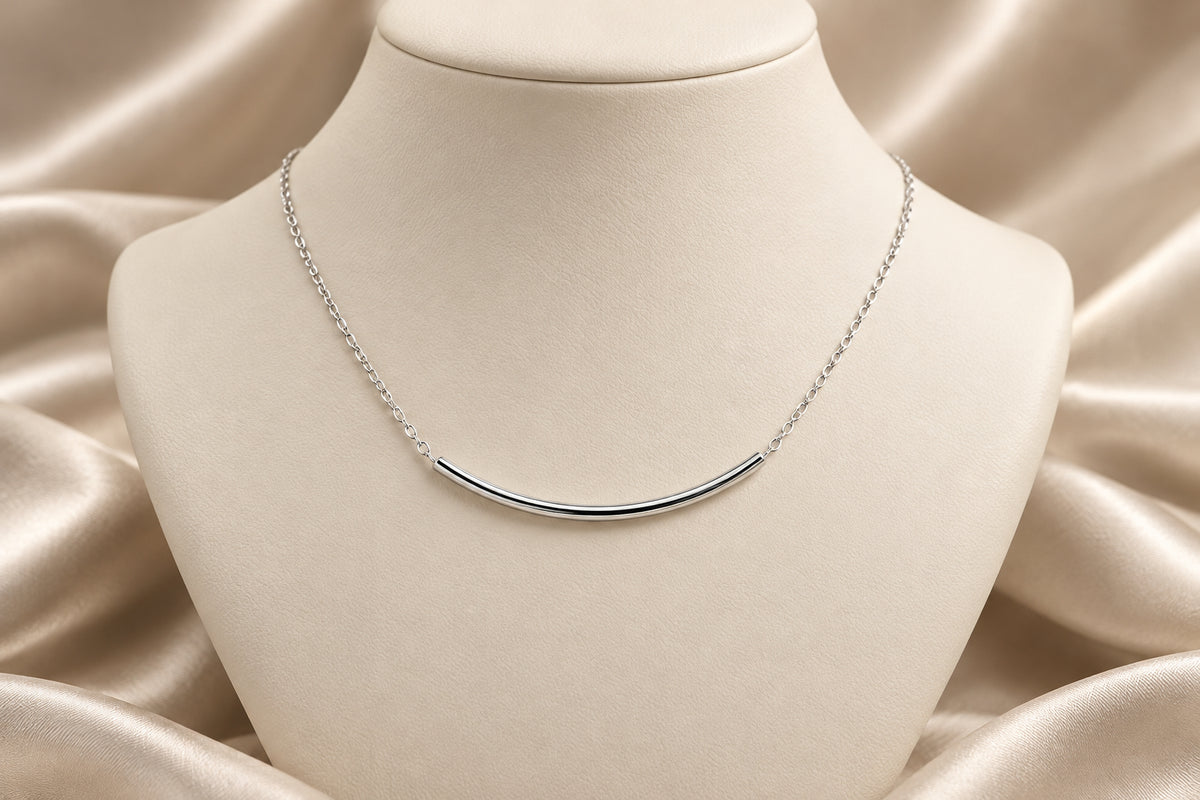 Sterling silver curved tube necklace