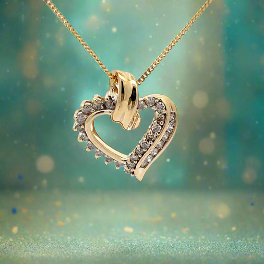 Yellow Gold Diamond Heart Pendant with Chain