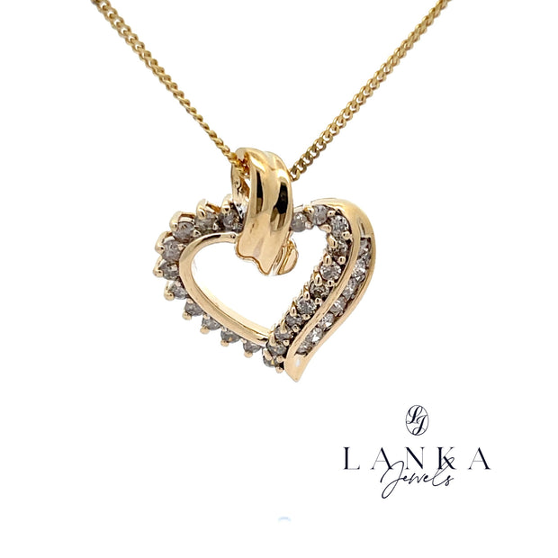 Yellow Gold Diamond Heart Pendant with Chain