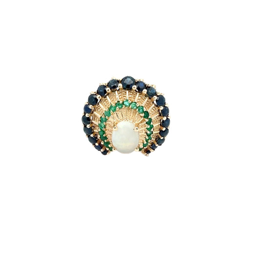 Yellow Gold Peacock Style Fashion Ring