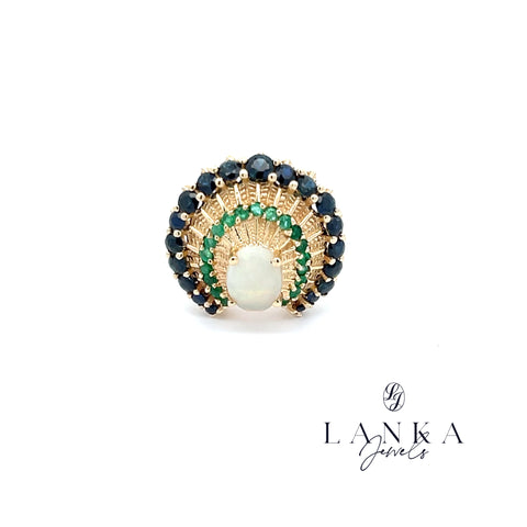 Yellow Gold Peacock Style Fashion Ring