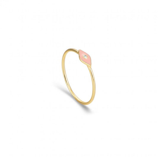 Diamond Minimalist Pink Enamel Evil Eye Ring