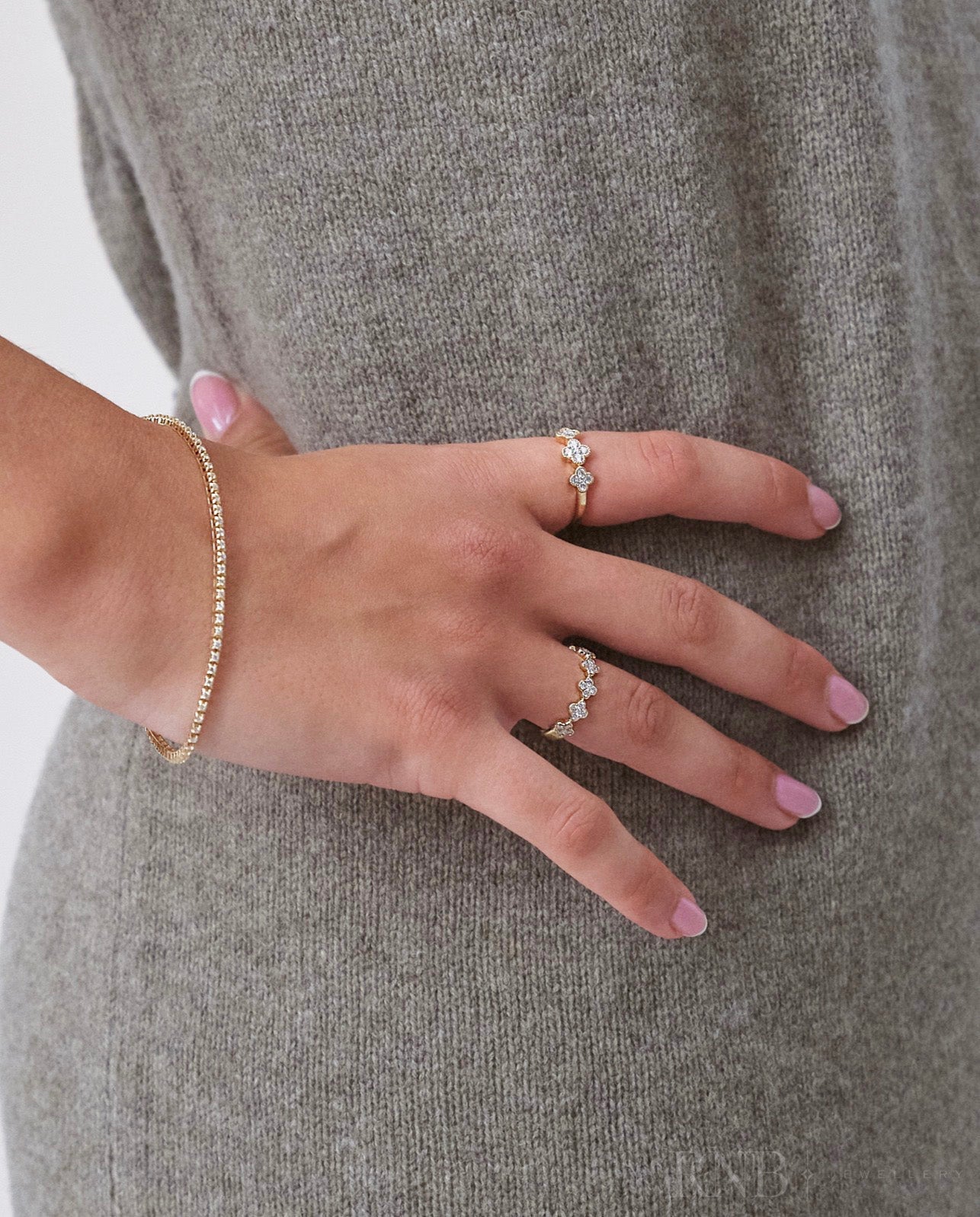 Semi-Eternity Clover Diamond Ring