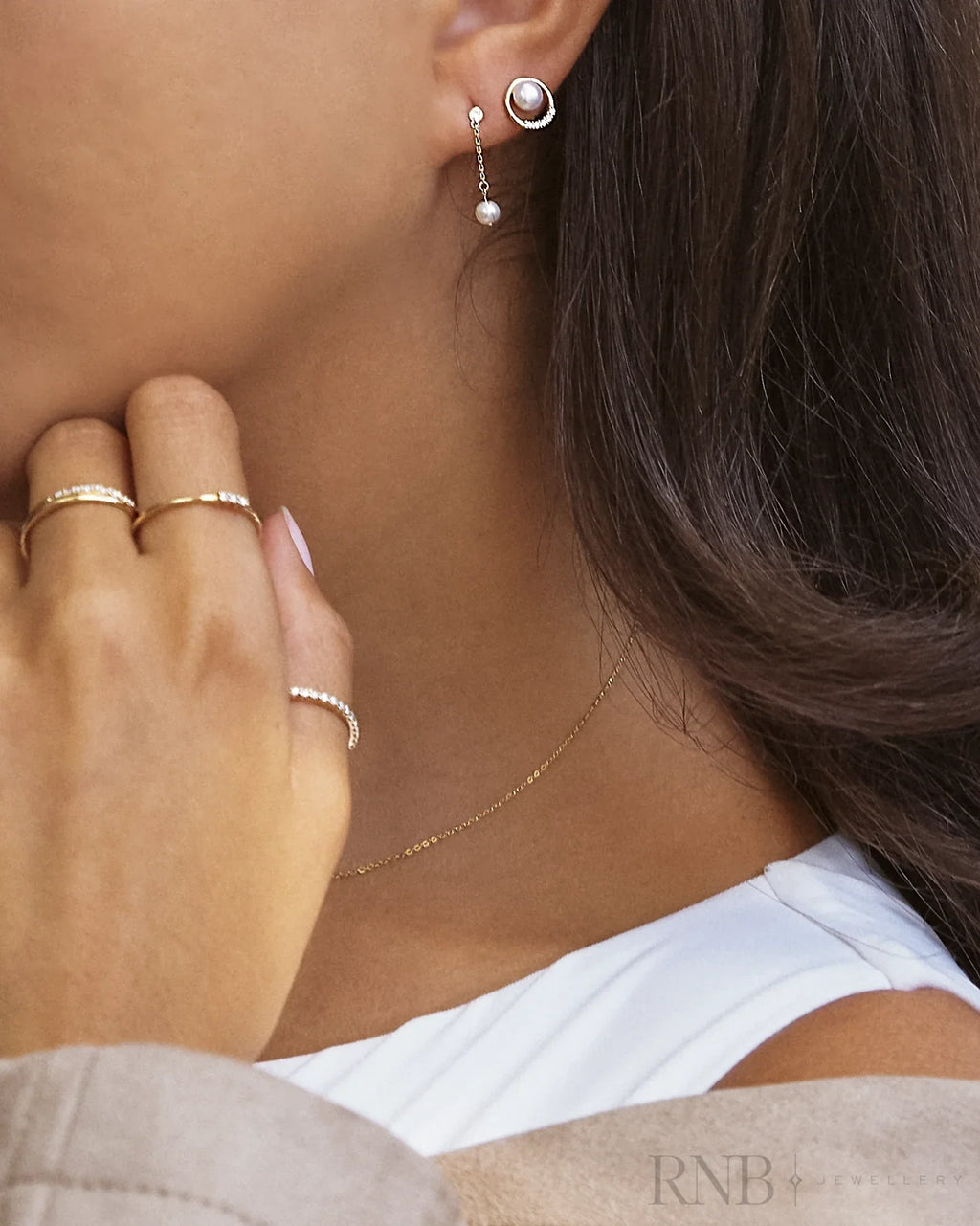 Elegant Circle Of Life Diamond & Pearl Stud Earrings