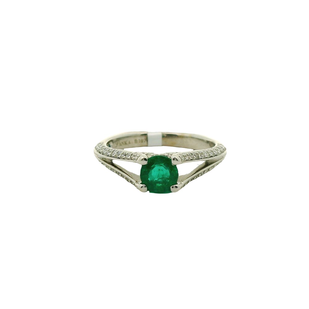 18K WG .25TW DIAMOND 0.65CT EMERALD RING