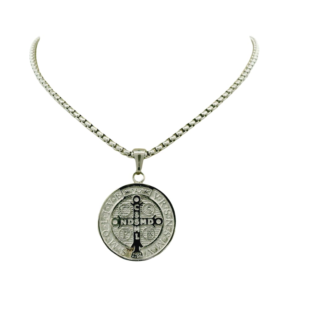 STAINLESS STEEL ST. BENEDICT REVERSIBLE RD PENDANT WITH CHAIN