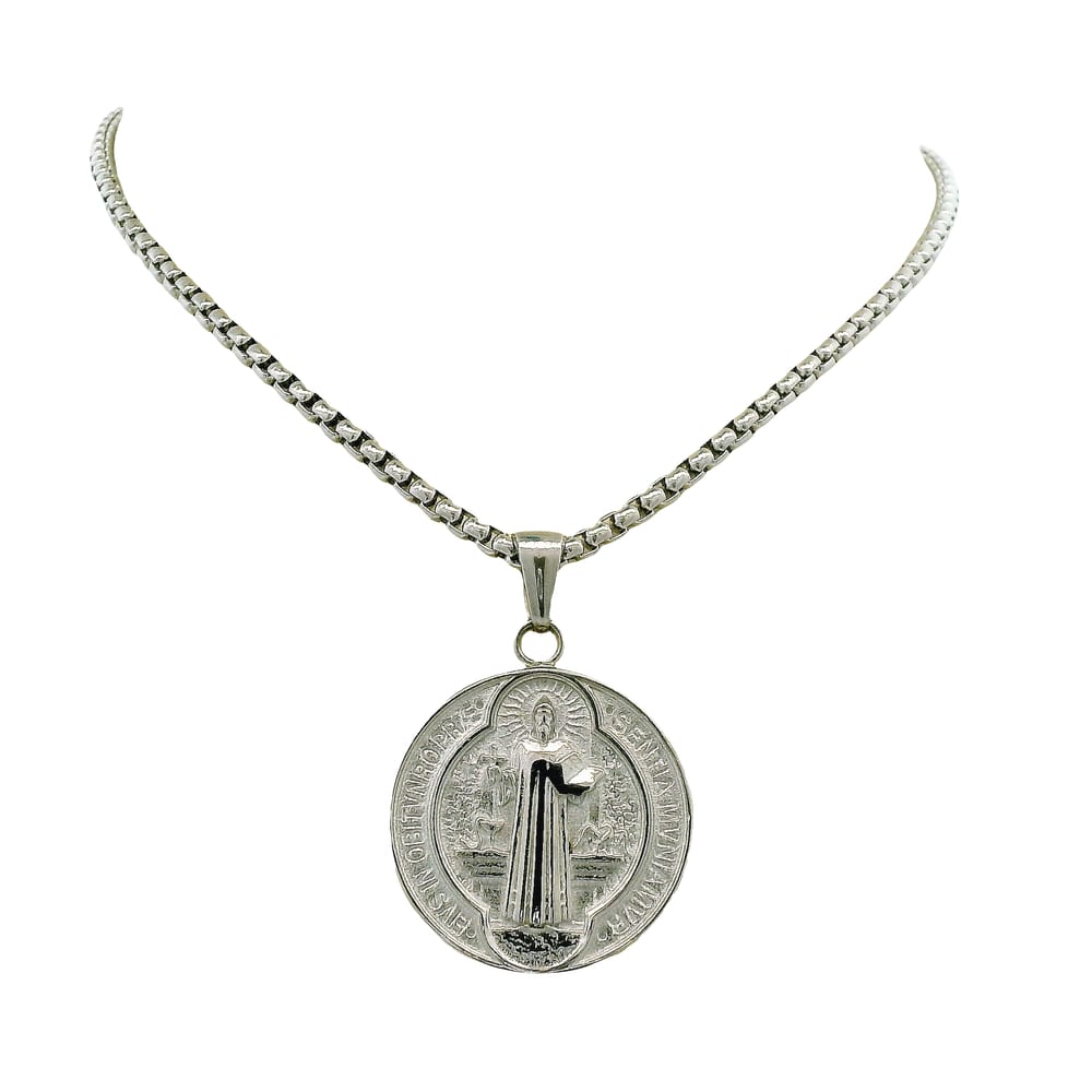 STAINLESS STEEL ST. BENEDICT REVERSIBLE RD PENDANT WITH CHAIN