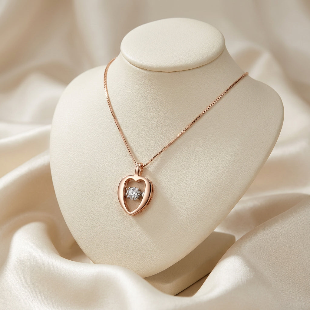 10K Rose & white gold diamond pulse pendant with chain