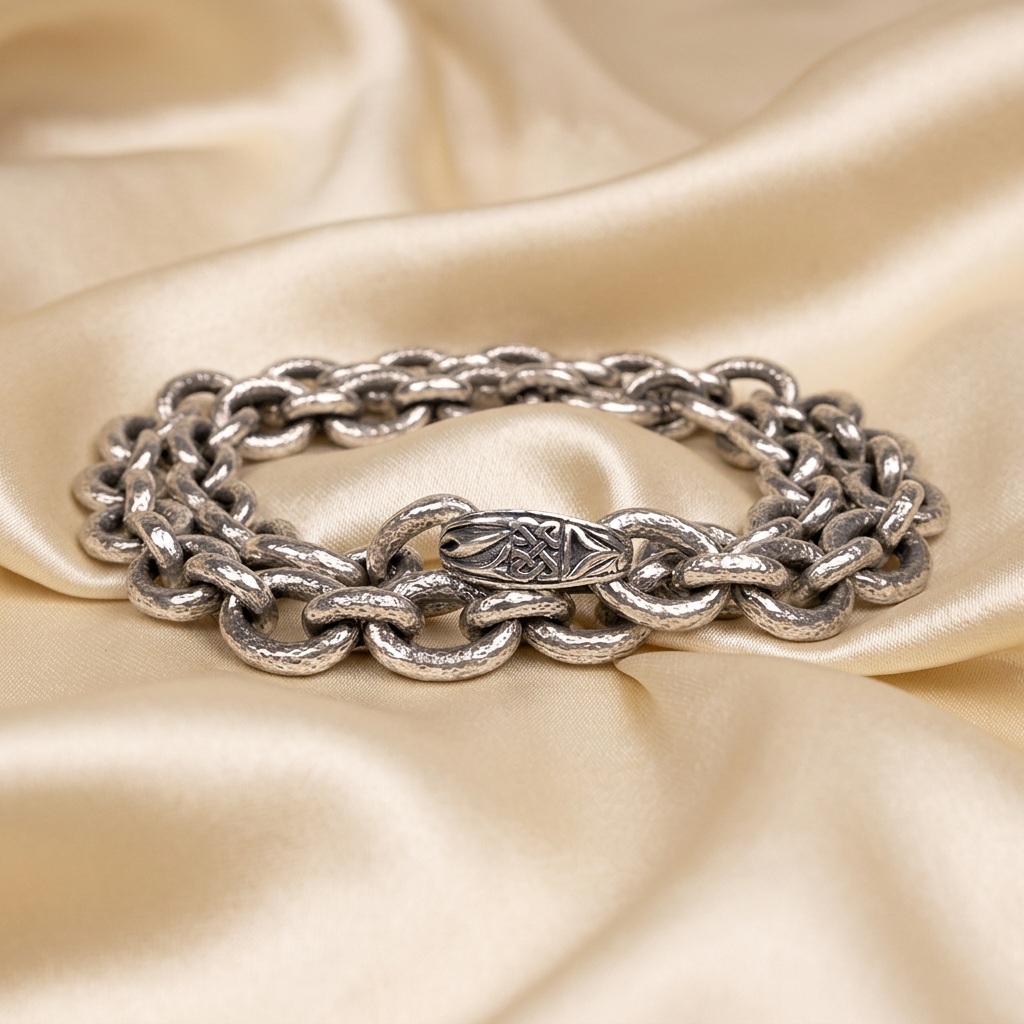 Sterling silver heavy 12.5mm hammered link chain