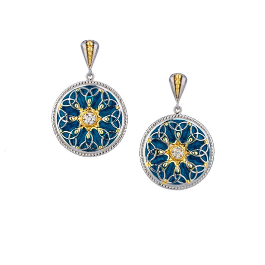 Sky Blue Enamel CZ Trinity Post Earrings