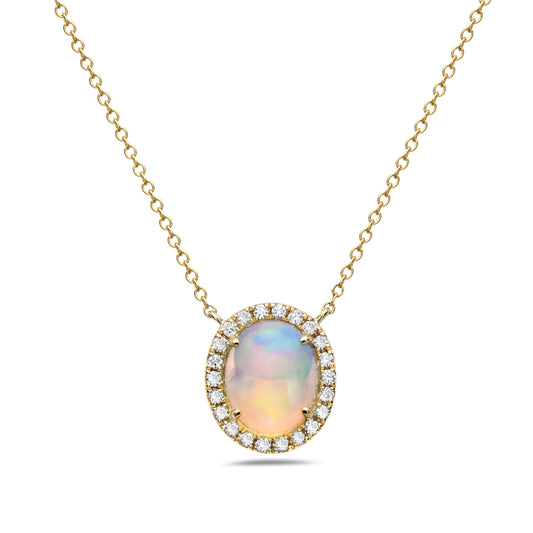 Opal Accented With Diamond Pendant With Chain