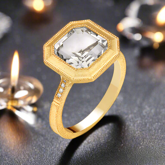 Fashion Ring With White Quartz & Accented With Diamond