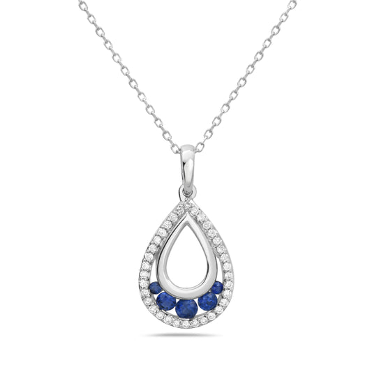 Diamonds With Blue Sapphire Tear Drop Pendant With Chain