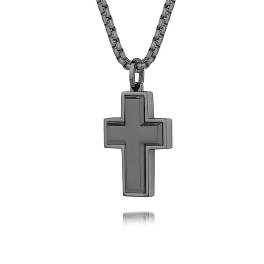 Gun Ion Plated Brushed Cross Necklace