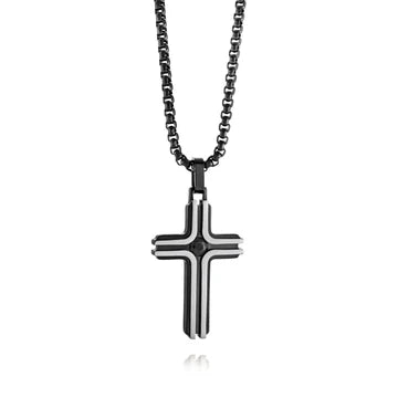 Pave Black Ion Plated Black CZ Cross Pendant With Chain