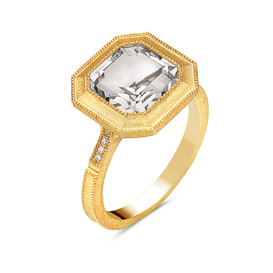 Fashion Ring With White Quartz & Accented With Diamond