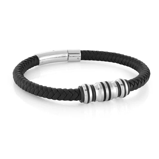 Black IP Beads Black Leather Bracelet