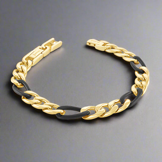 Black/Gold Ion Plated 9.5mm Figaro Bracelet