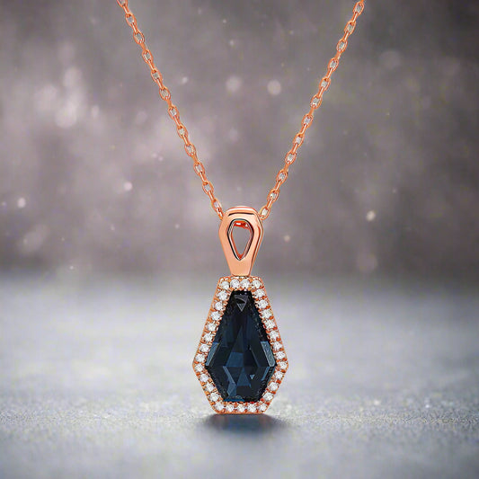 London Blue Topaz Pendant Accent With Diamonds With Chain