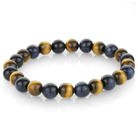 BLUE & YELLOW TIGERS EYE 8MM BEADED BRACELET