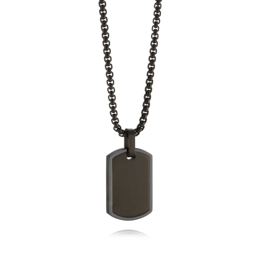 Gun Ion Plated Stainless Steel Matte/Polished Dog Tag With Round Box Chain