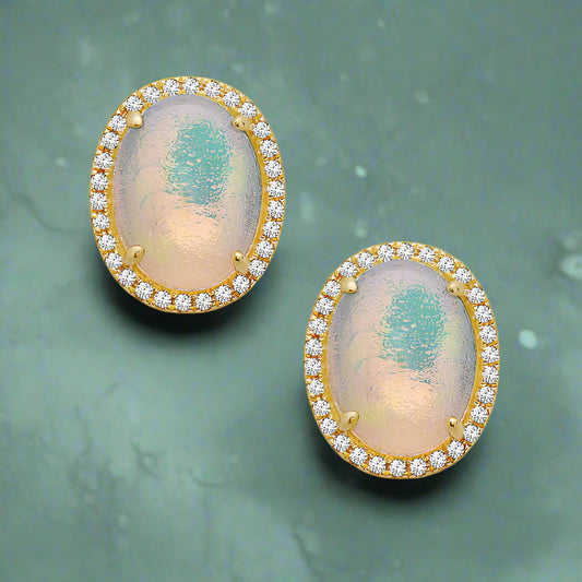 2.04ctw Opal & 0.14ctw Diamond Studs