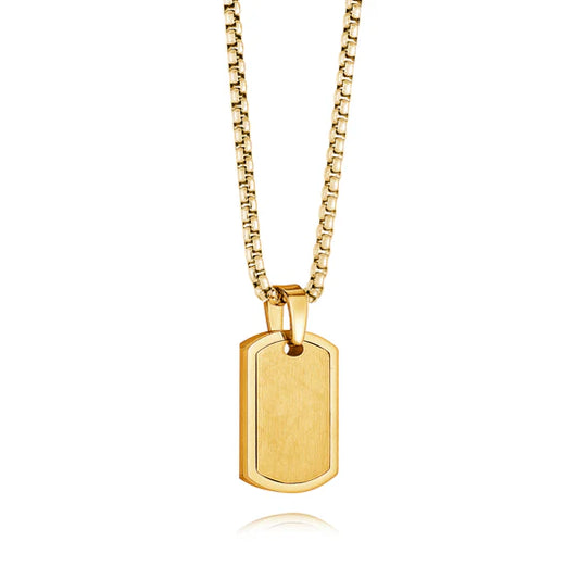 Gold Ion Plated Matte-Polished Dog Tag With Round Box Chain