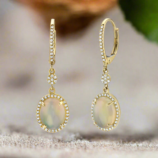 Opals Accented With Diamond Earrings