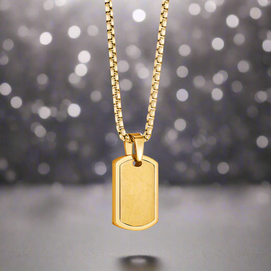 Gold Ion Plated Matte-Polished Dog Tag With Round Box Chain