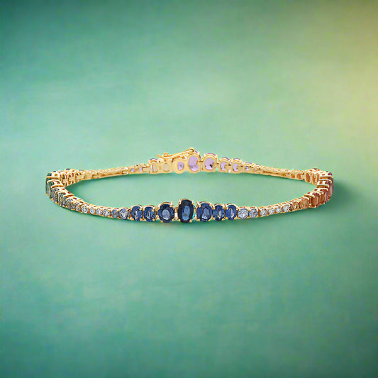 Multi Coloured Sapphires With Diamond Bracelet