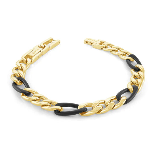 Black/Gold Ion Plated 9.5mm Figaro Bracelet