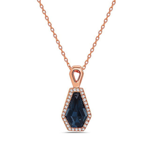 London Blue Topaz Pendant Accent With Diamonds With Chain