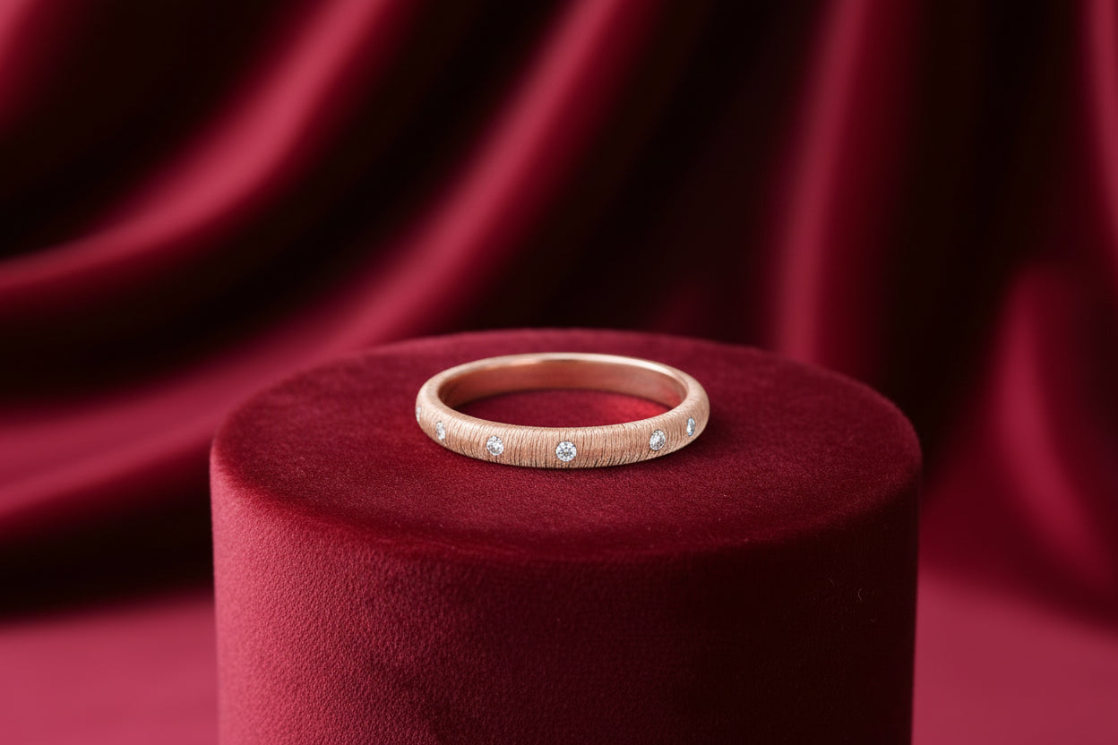 Textured Ring Accented With Gypsy Set Diamonds
