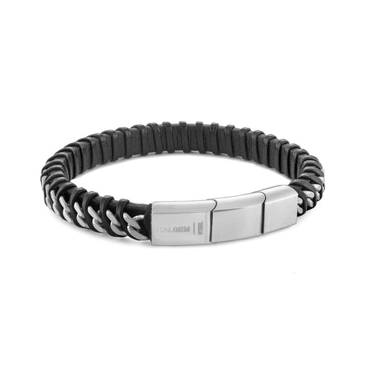 Men's Leather and Stainless steel Fashion Bracelet