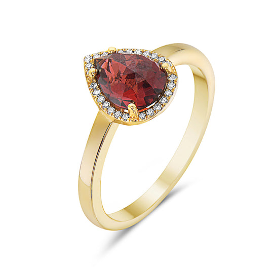 Pear Shape Garnet & Diamond Halo Ring