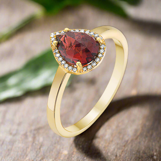 Pear Shape Garnet & Diamond Halo Ring